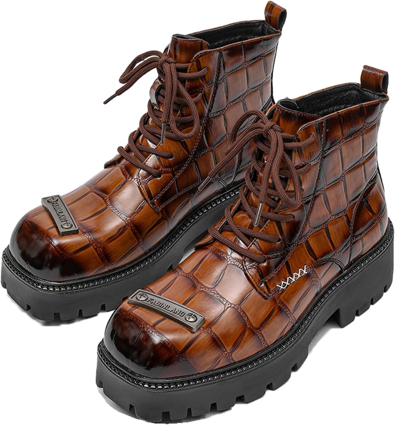 

Мужские кожаные ботинки OXNEUHG с платформой, принтом, носком с металлическим декором, шнуровкой, рифленой подошвой, массивным каблуком, на щиколотку. Подходят для деловых встреч, вождения, офиса, вечеринок- чукка-ботинки, желтый