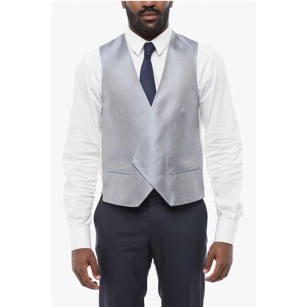 

Вышитый шелковый двубортный жилет с прорезными карманами Corneliani, Light Blue