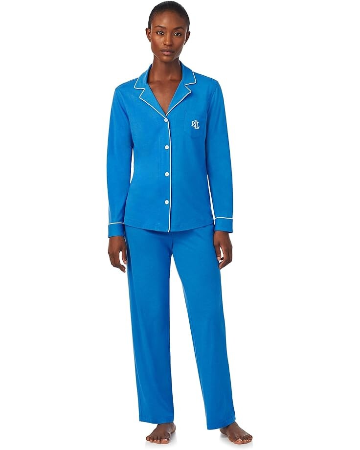 

Пижама LAUREN Ralph Lauren Hammond Knit Long Sleeve Notch Collar Long, синий