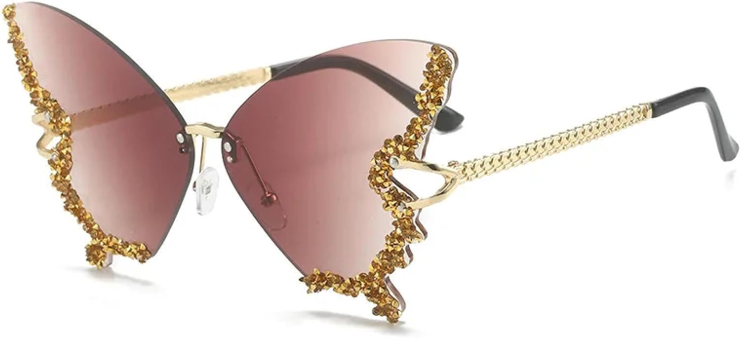 

Блестящие солнцезащитные очки-бабочки для женщин и мужчин, защита от УФ-излучения UV400, бриллиантовая оправа, роскошный панк-стиль, стразы, модный дизайн UATXTAU, Brown