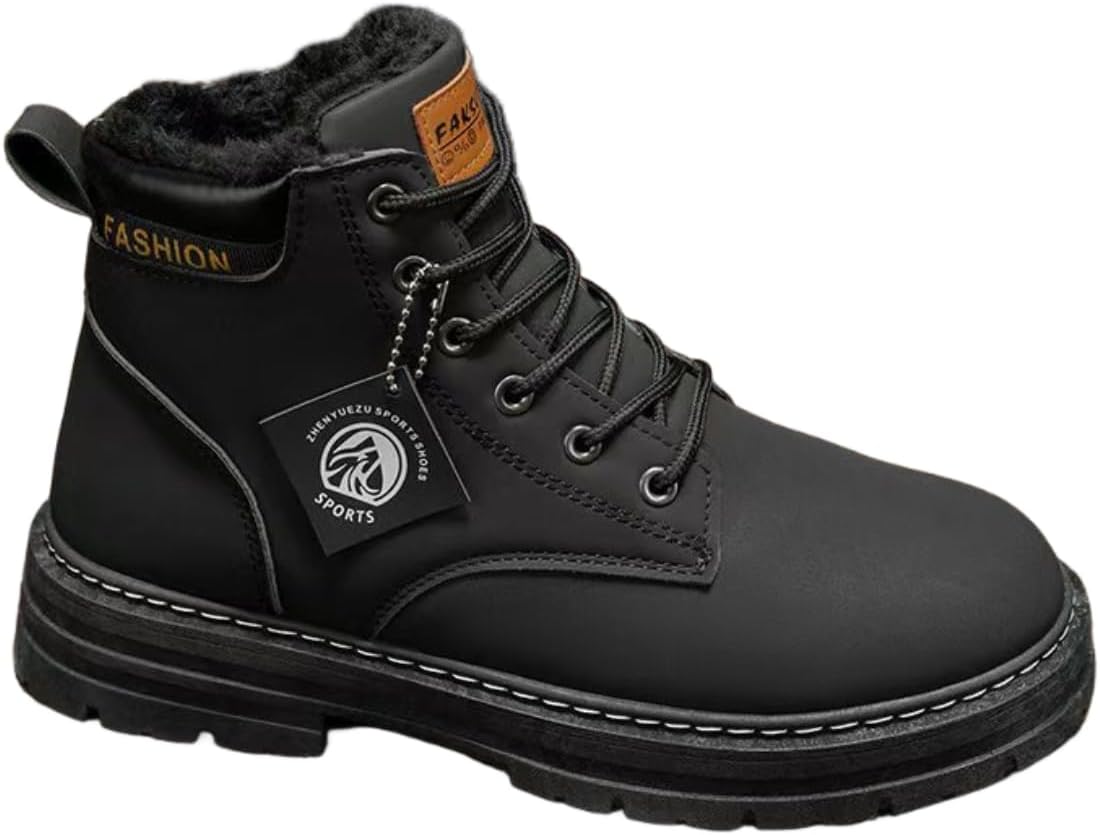 

Мужские ботинки больших размеров с круглым носком, утолщенные, однотонные, с противоскользящей массивной подошвой, утепленные, водонепроницаемые, с мягким носком Lexamen, черный