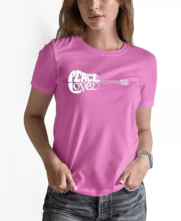 

Женская футболка Word Art Peace Love Country с коротким рукавом LA Pop Art, розовый