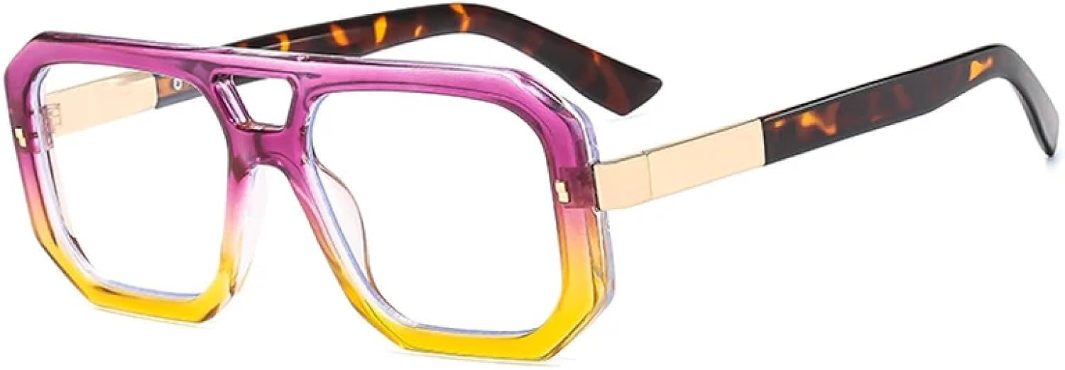 

Женские солнцезащитные очки с двойной перемычкой, роскошные, в стиле ретро, ​​прозрачные градиентные, защита от УФ-излучения UV400, мужские очки с заклепками TVTBBVV, Purple Yellow Clear