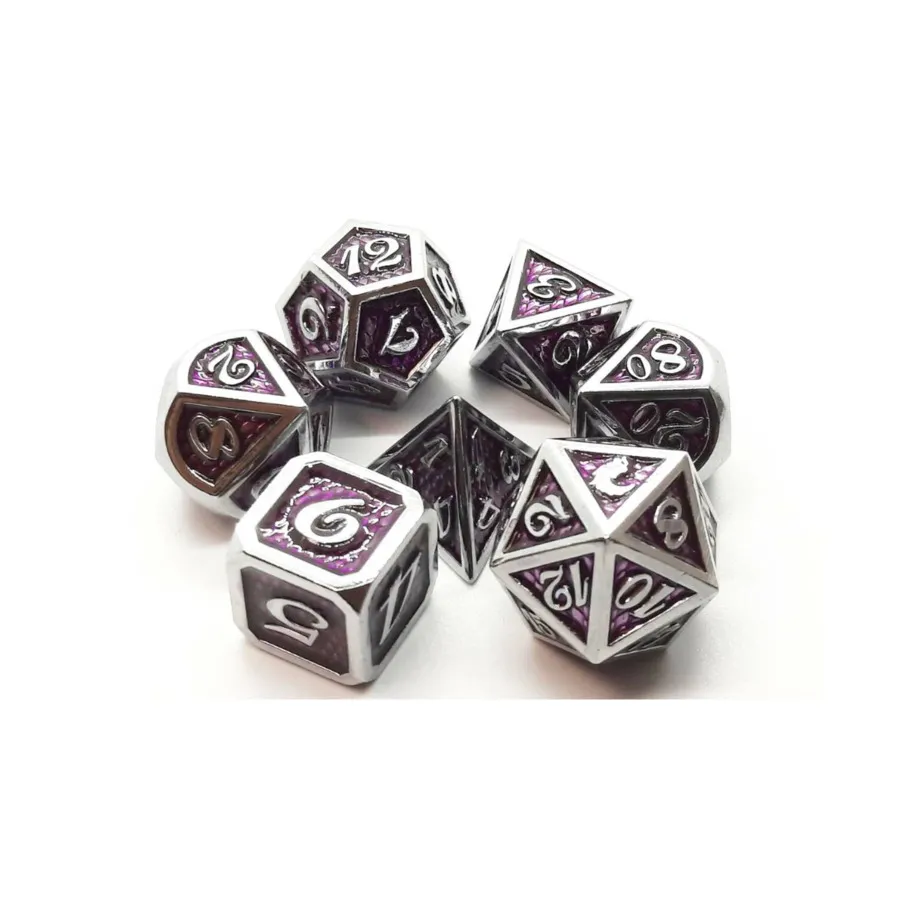 

Полимерный набор «Чешуйка дракона» — фиолетовый с серебром (7), Metal Dice - Dragon Scale