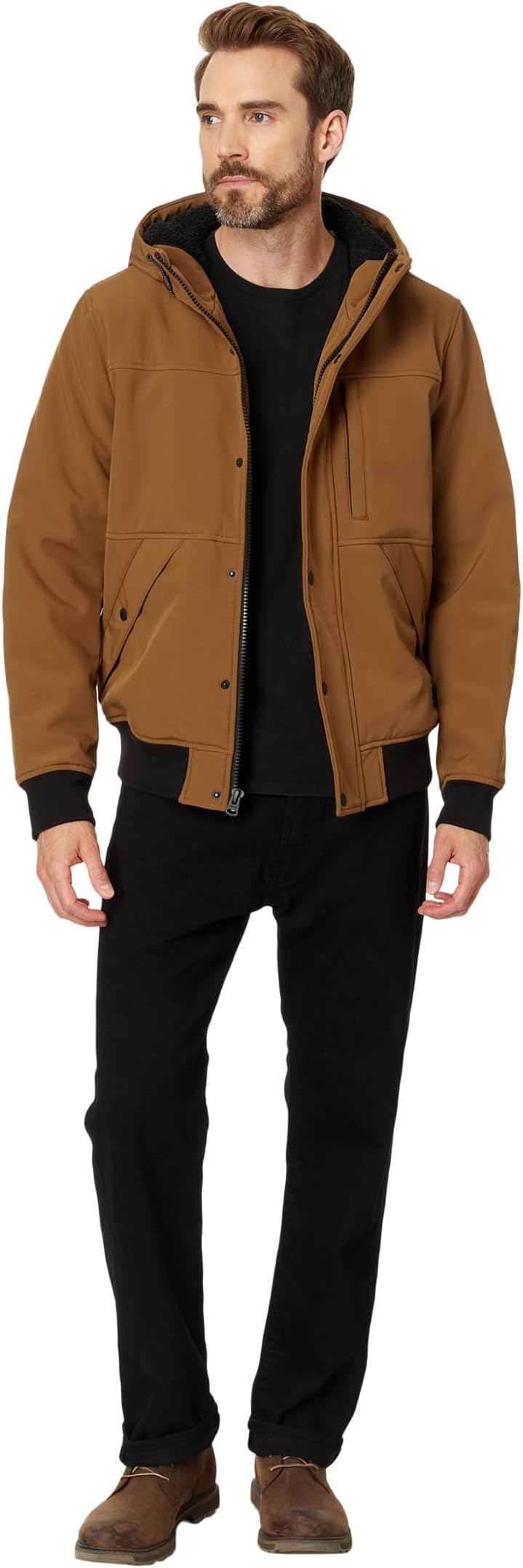 Мужская софтшелловая куртка с подкладкой из шерпы и капюшоном Levi's, Brown — фото 4