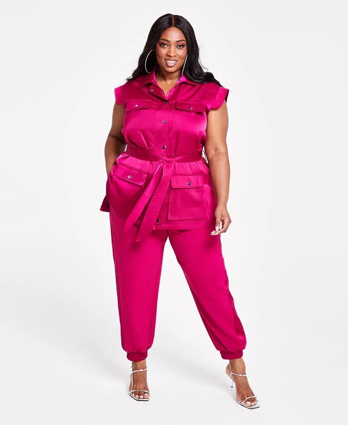 

Модный жилет больших размеров, майка в рубчик и брюки-джоггеры смешанной расцветки Nina Parker, черный