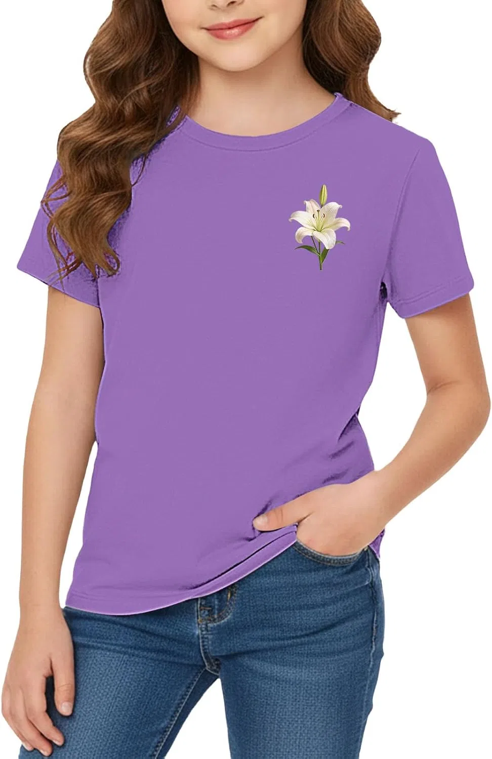Футболка с цветочным принтом, Cotton, 2-dark Purple