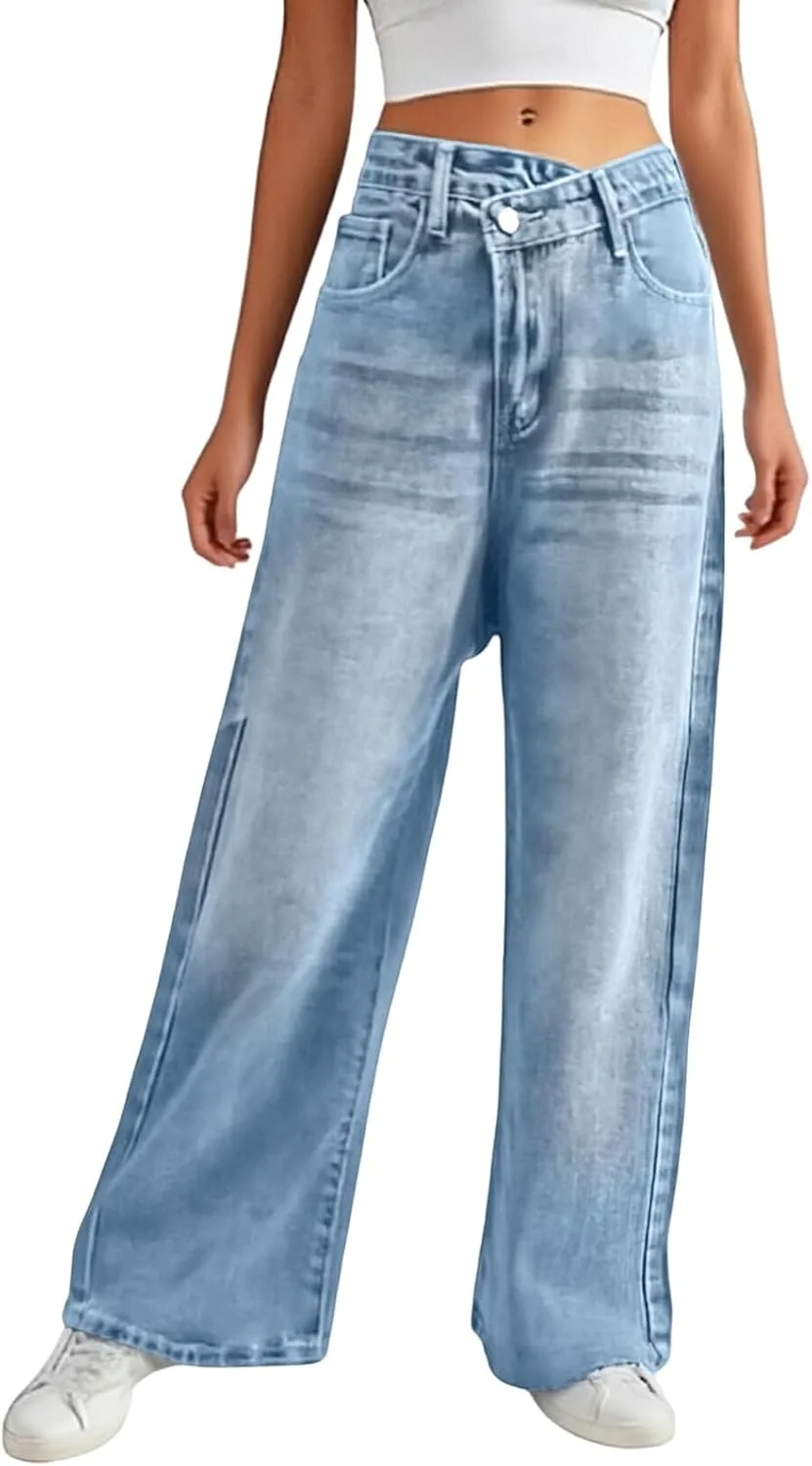 

Прямые широкие джинсы с высокой талией для женщин