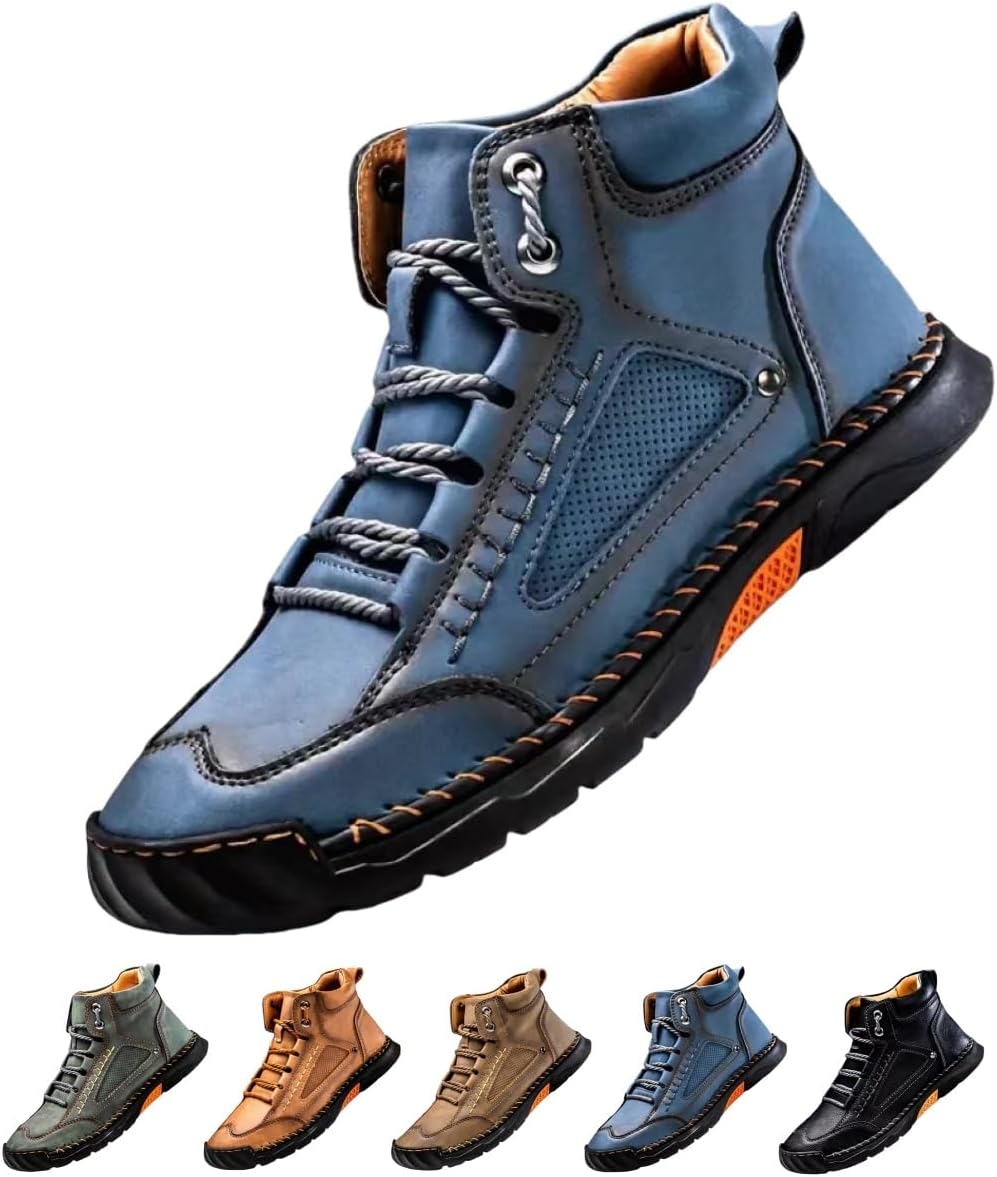 

Мужские ботинки - Новые водонепроницаемые удобные кожаные ботинки ручной работы 2025 года для мужчин Generic, синий