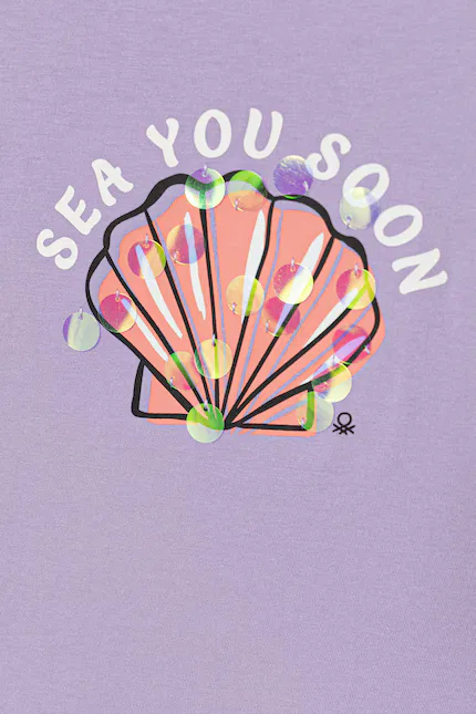 Футболка с принтом и пайетками United Colors of Benetton, фиолетовый — фото 3
