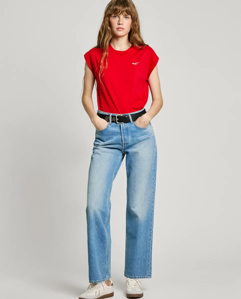 

Женские прямые джинсы с высокой посадкой и эффектом поношенности Pepe Jeans, синий