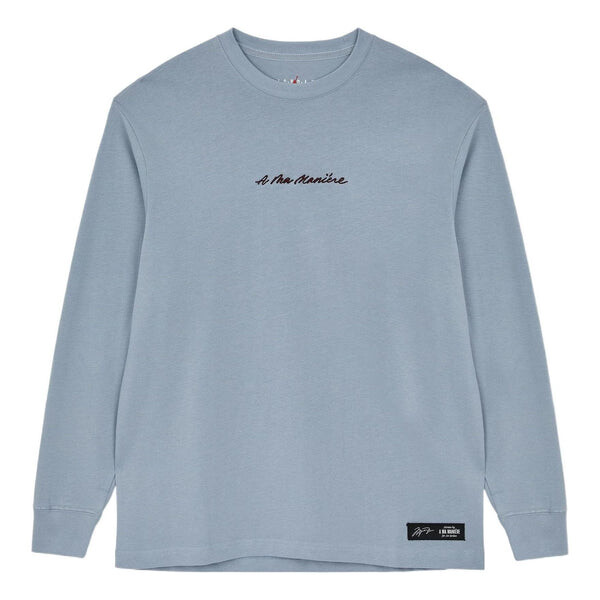 

Футболка Men's Jordan x A Ma Manire Crossover Solid Color Alphabet Casual Long Sleeves Us Edition Light Blue T-Shirt, синий