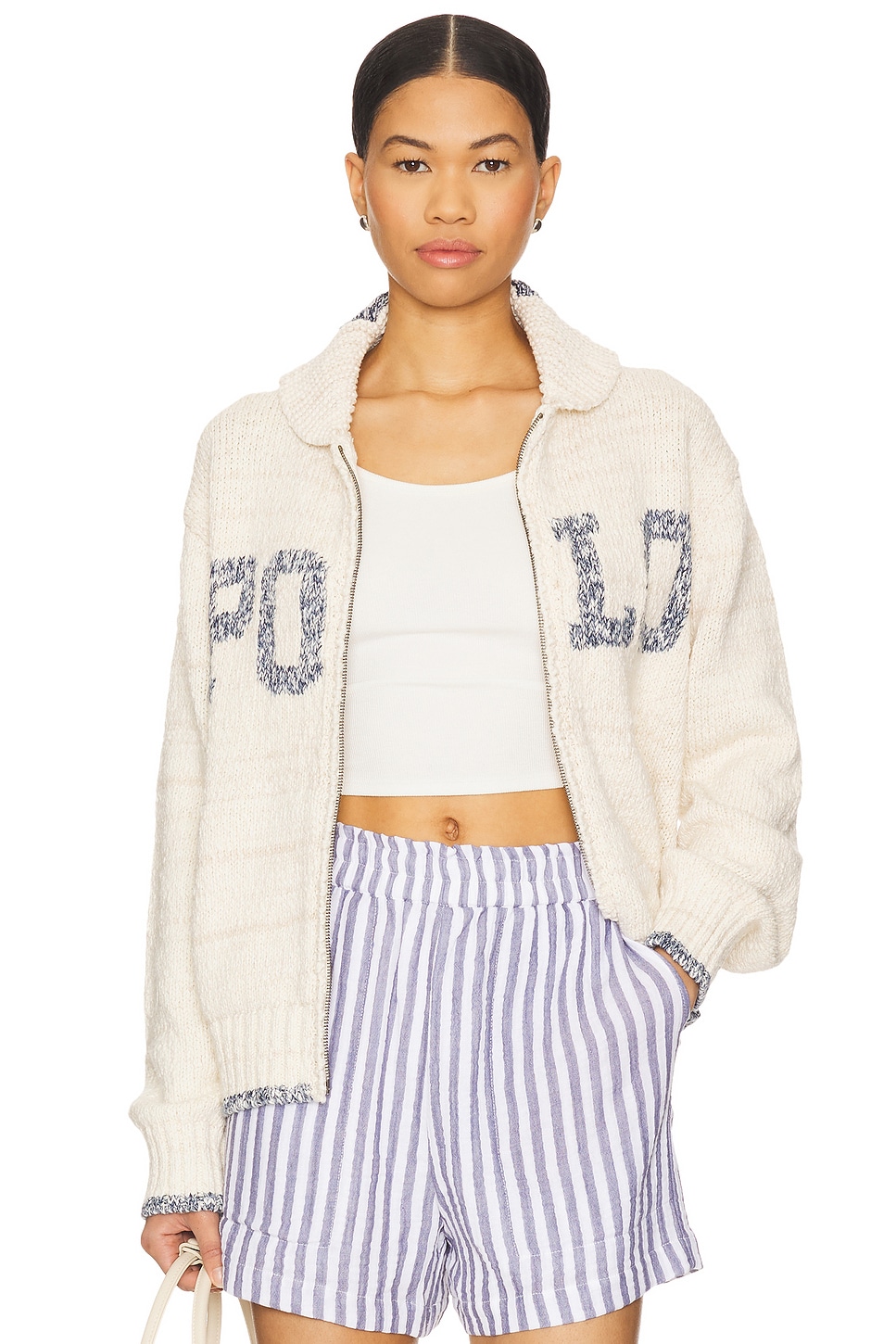 

Хлопковый топ с воротником Polo Ralph Lauren, cream & blue multi