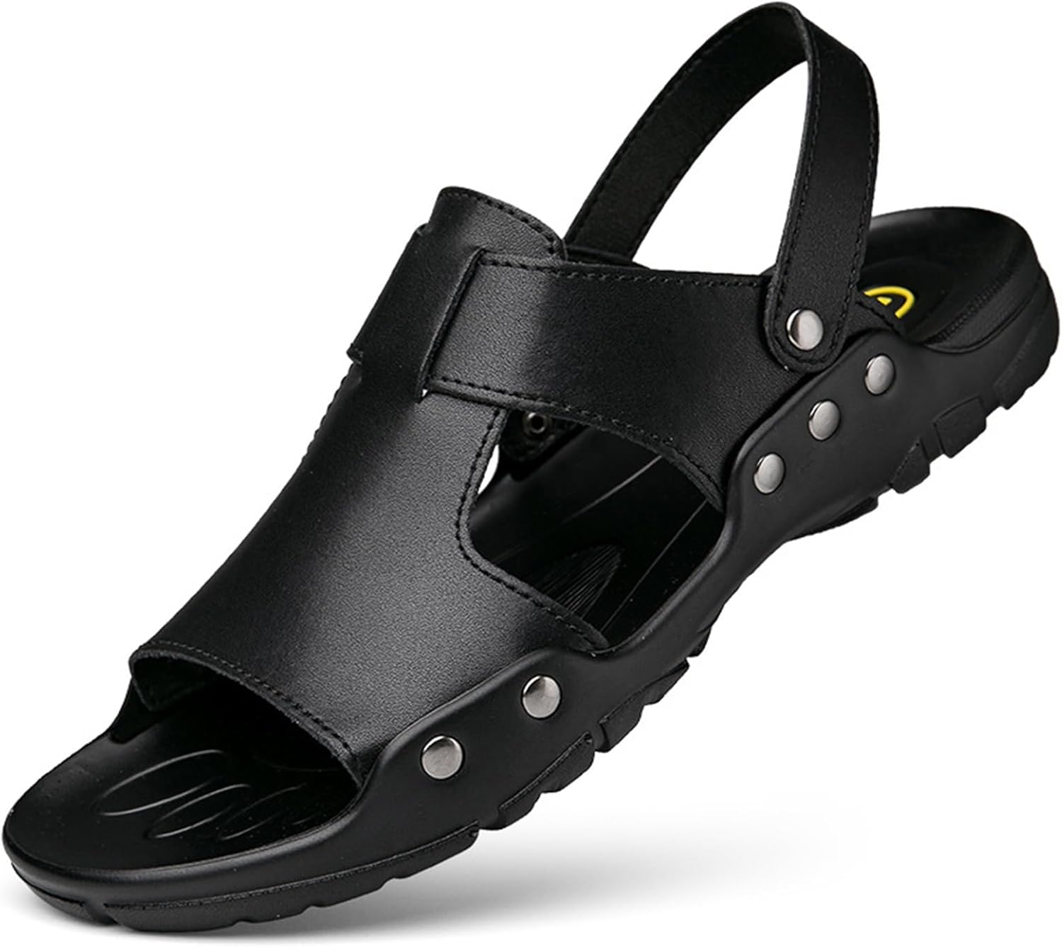 

Мужские мягкие кожаные сандалии с открытым носком Galonfulty, удобные тапочки с ремешком сзади, двусторонние тапочки, летние нескользящие пляжные сандалии, черный