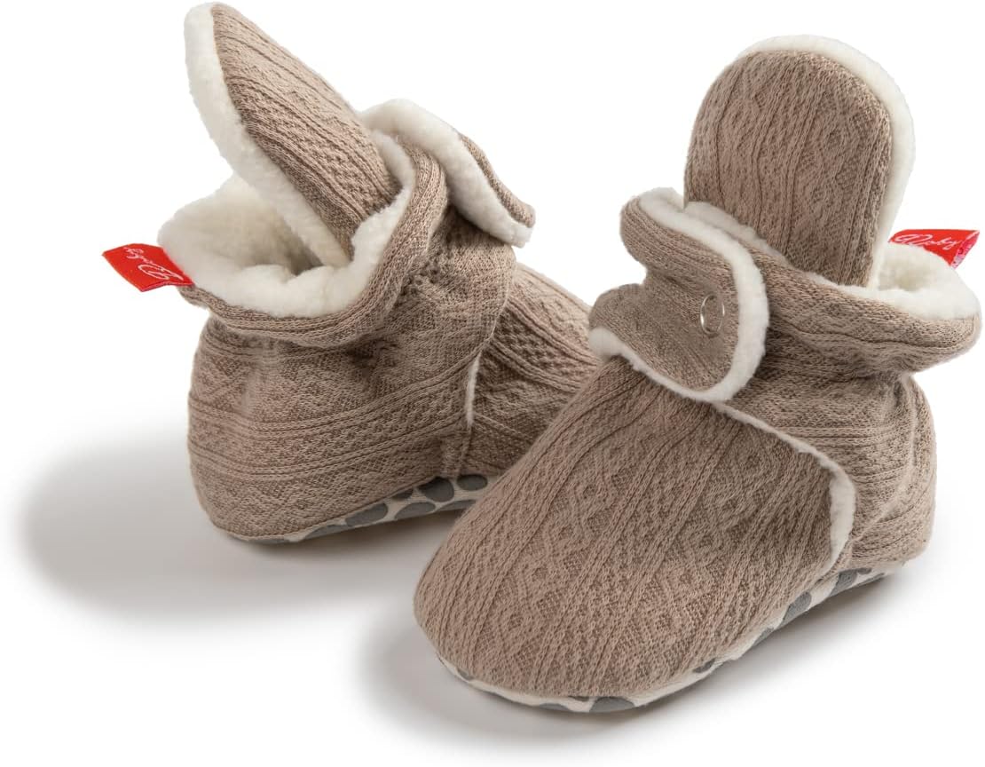 HsdsBebe Унисекс Новорожденные Детские Хлопковые Пинетки с Нескользящей Подошвой для Малышей Мальчиков и Девочек Зимние Теплые Флисовые Носочки-Обувь, A01/Knit Cotton Light Brown — фото 3