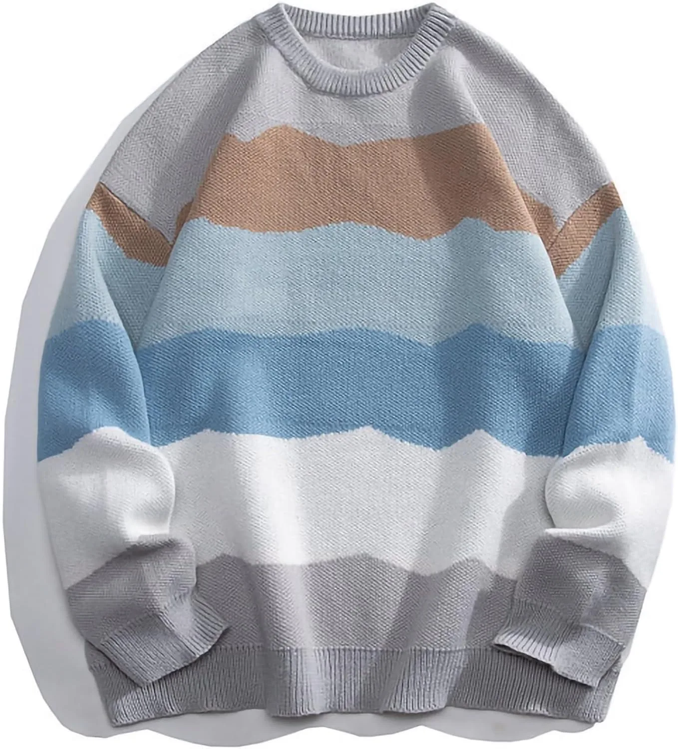 

Свитер с круглым вырезом для мужчин, длинный рукав, цветной блок, оверсайз