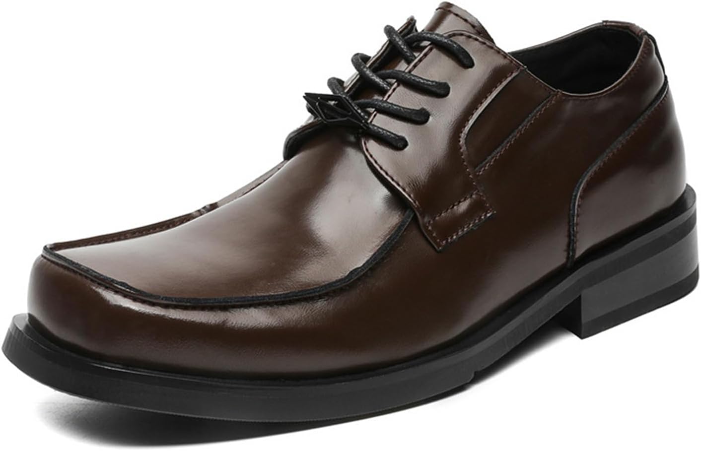 

Мужские кожаные туфли-оксфорды с широким носком и массивным каблуком, модные и удобные, квадратный носок, на шнуровке, для делового и официального образа, дерби, для повседневной носки, смокинга, вечеринки, выпускного или свадьбы Bangteuo, корич...