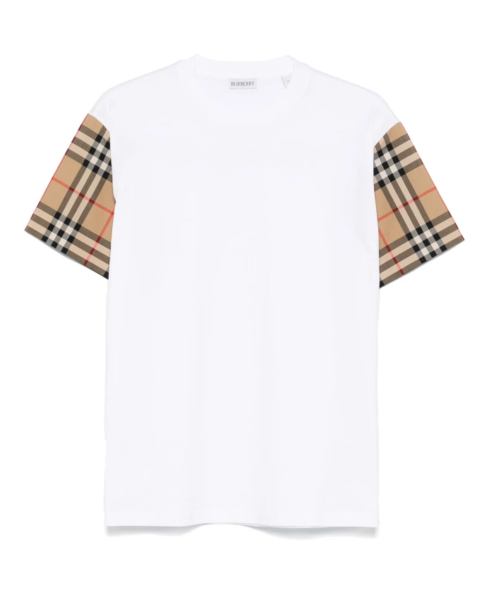 

Футболка из хлопкового джерси с клетчатыми рукавами Burberry, белый