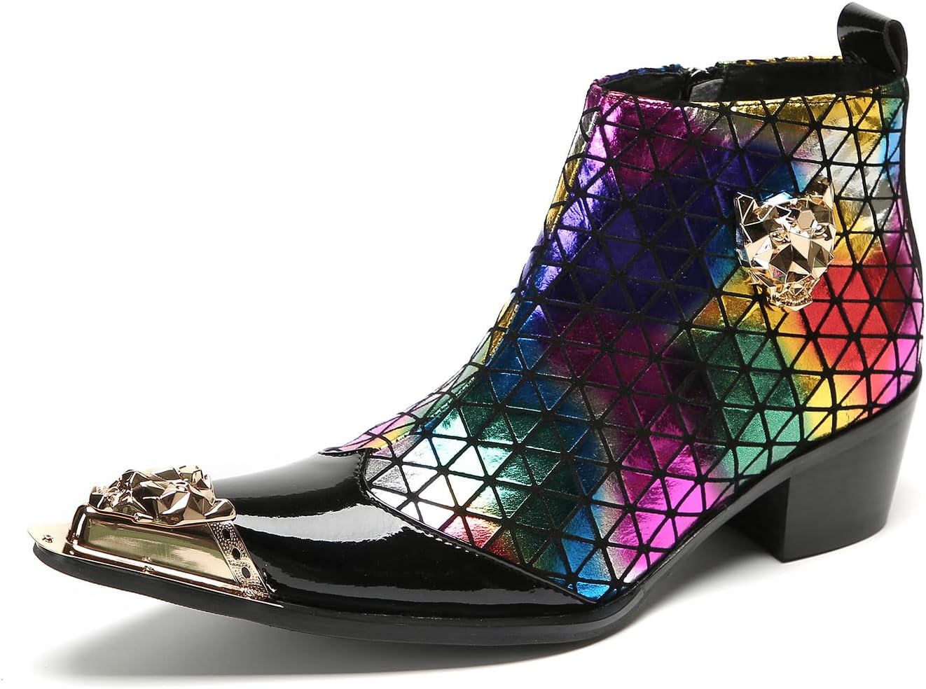 

Мужские повседневные кожаные ботинки Santimon Chelsea на щиколотку - западные ковбойские ботинки с металлическим заостренным носком, украшением в виде головы тигра и геометрическим узором для вечеринок и диско, Color