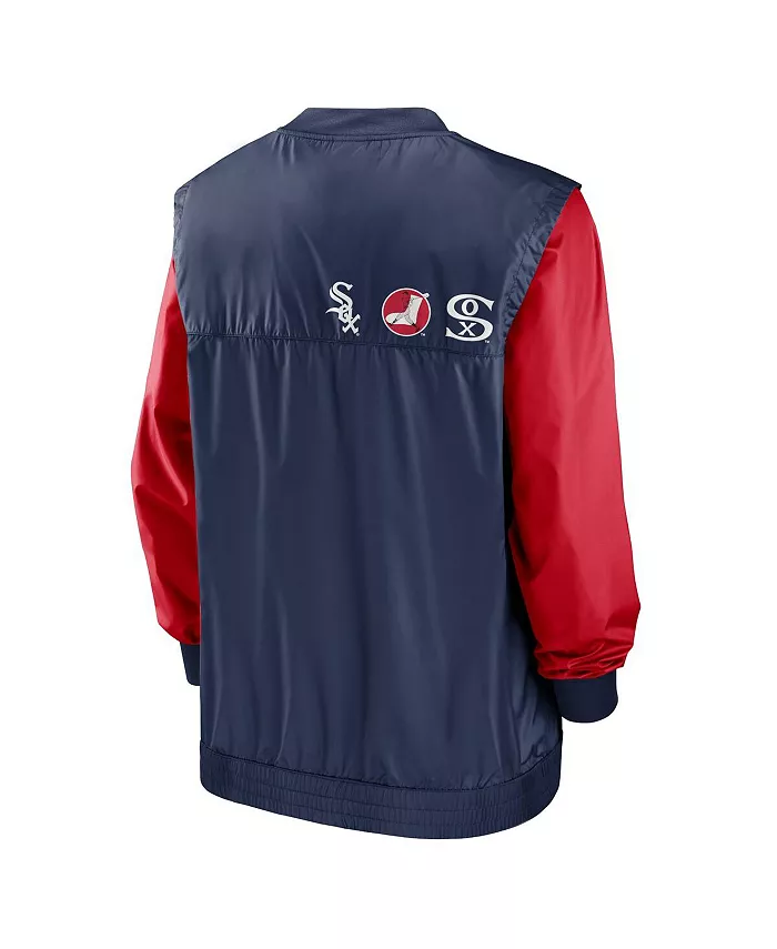 Мужская бело-синяя вязаная куртка с V-образным вырезом Chicago White Sox Rewind Warmup Nike — фото 2