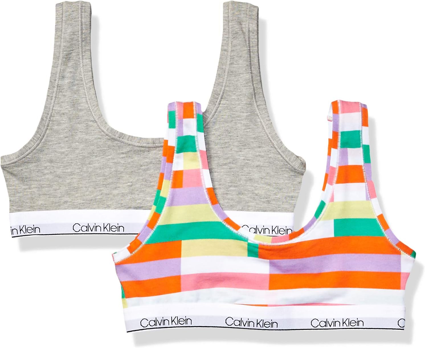 

Комплект из 2 бюстгальтеров-бралеттов Calvin Klein для девочек Modern Cotton Bralette, Ck Fragment Print White, Heather Grey