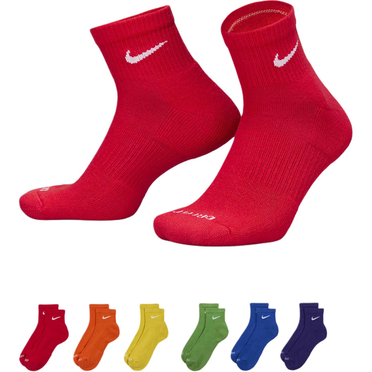 Носки до середины икры унисекс 6 пар Nike, набор (красный+оранжевый+жёлтый+зелёный+синий+зелёный) — фото 3