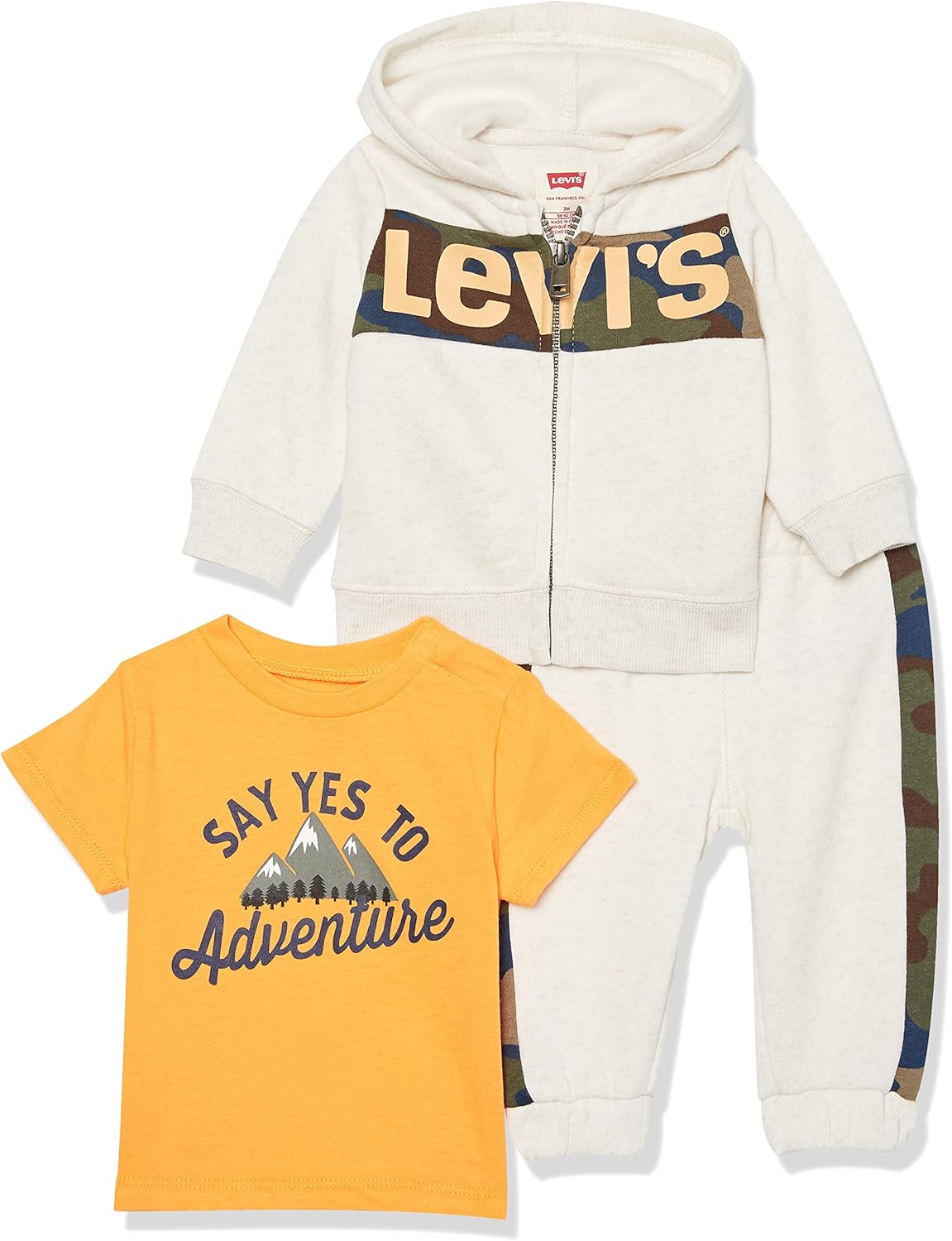 

Комплект из 3 предметов: футболка с рисунком, толстовка и спортивные брюки Levi's для мальчиков, Oatmeal Heather/Yellow