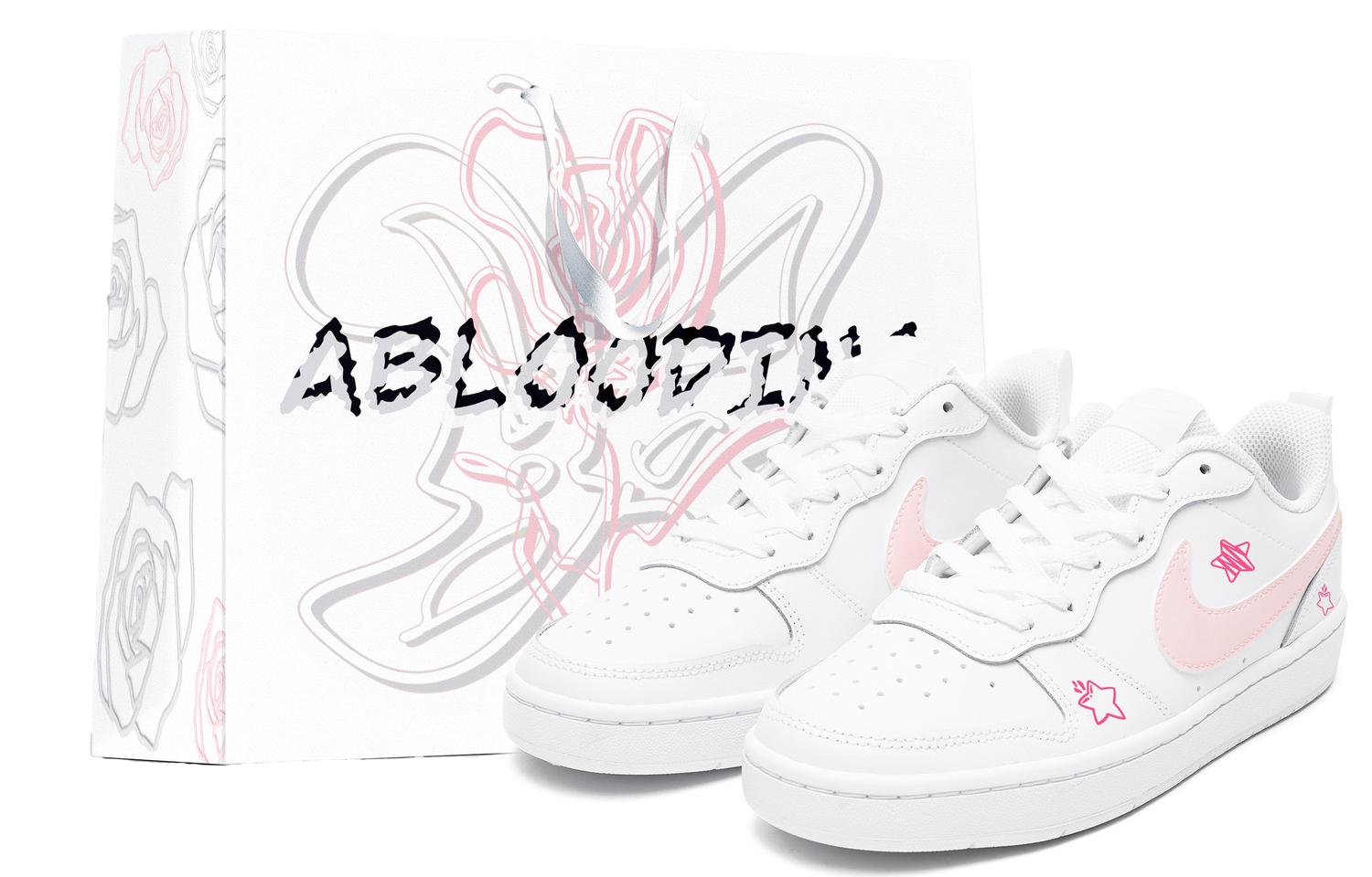 

Nike Кроссовки для скейтбординга Court Borough Low Top розово-белые подростковые