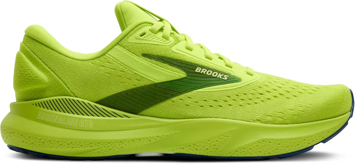 Мужские беговые кроссовки Brooks Adrenaline GTS 24 с поддерживающей подошвой, Acid Lime Sunny Lime Navy — фото 2