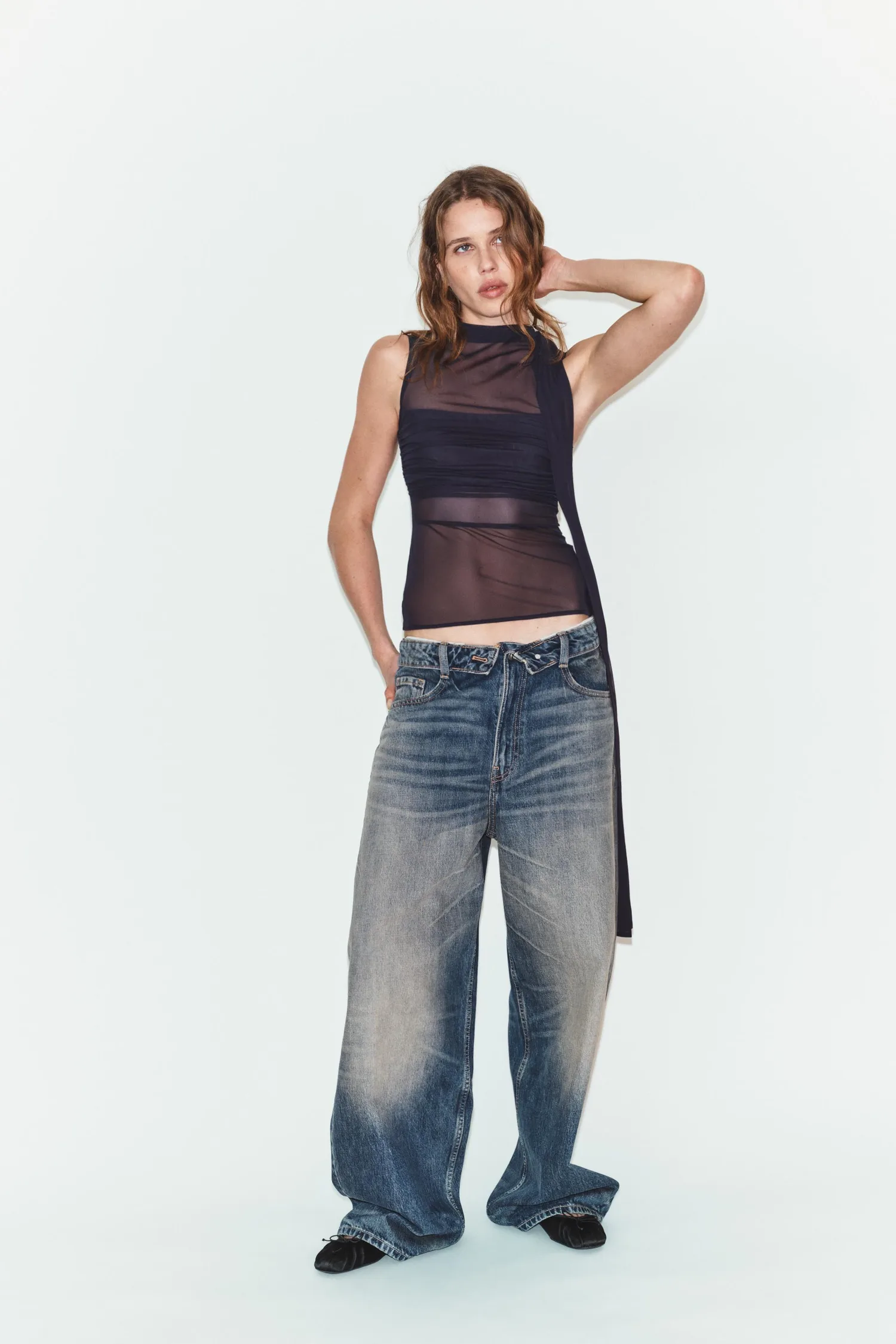 Тюлевый топ Zara, синий