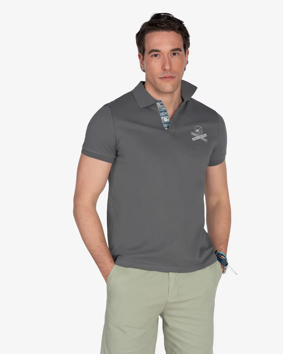 

Мужская поло с принтом спереди из хлопка с коротким рукавом Harper & Neyer, серый