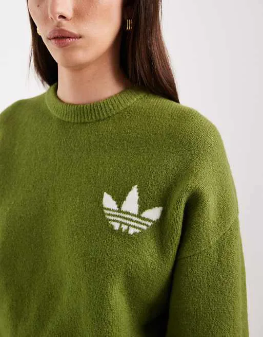 Оливково-зеленый вязаный джемпер adidas Originals — фото 2