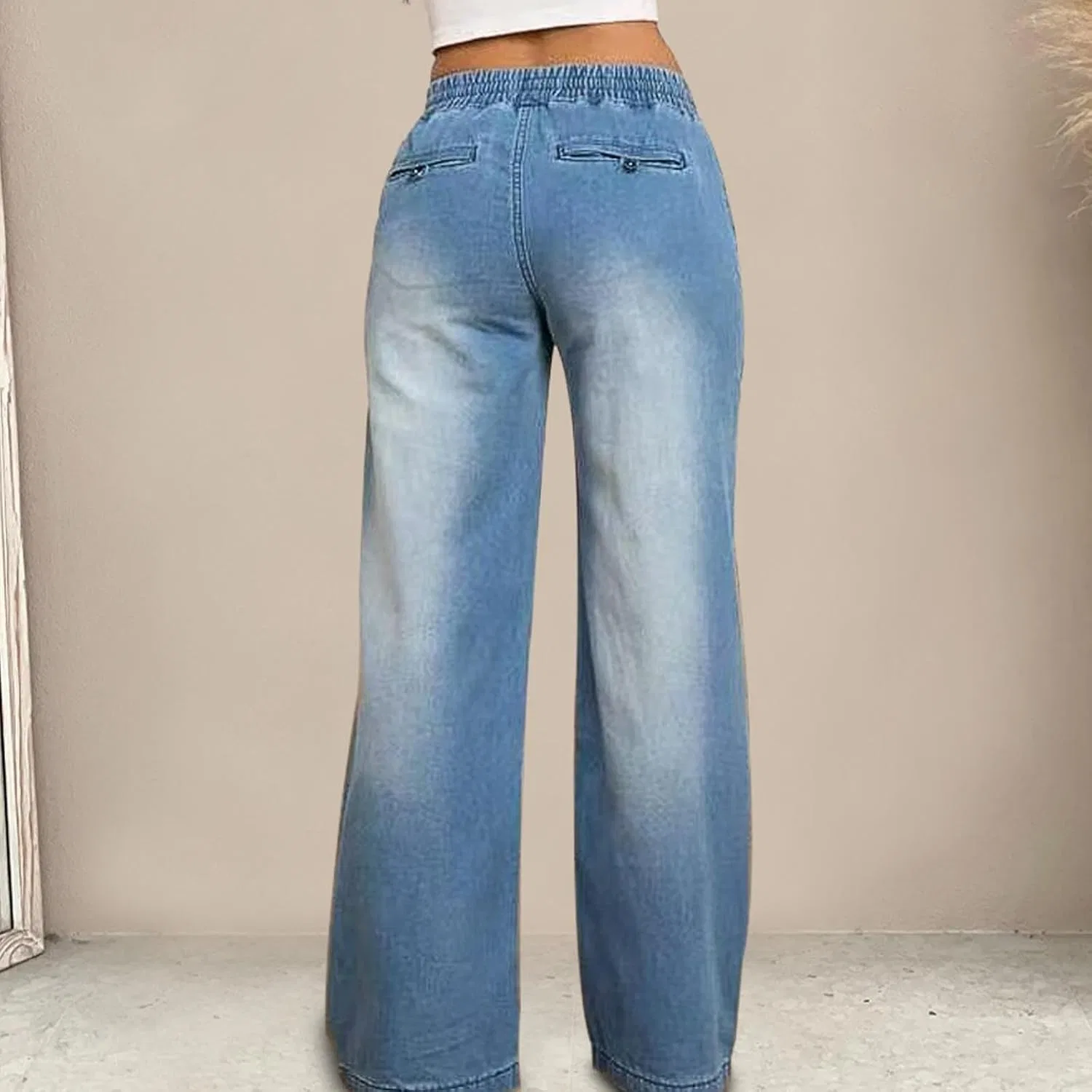 Джинсы на резинке Wide Leg, Light Blue — фото 4