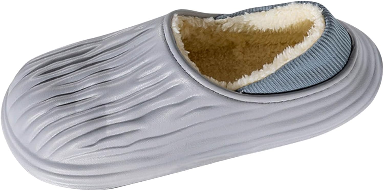 

Мужские шерстяные утепленные кломпы, водонепроницаемые теплые пушистые зимние тапочки для дома, нескользящие садовые туфли-мюли, для улицы и дома Generic, серый