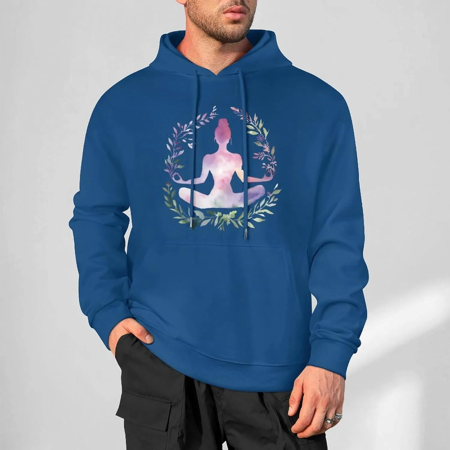 Толстовка с капюшоном Watercolor Yoga Pose для мужчин, хлопок, с карманом — фото 2