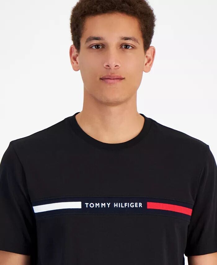 Мужская футболка с коротким рукавом и вставкой на груди с логотипом Tommy Hilfiger, черный — фото 2