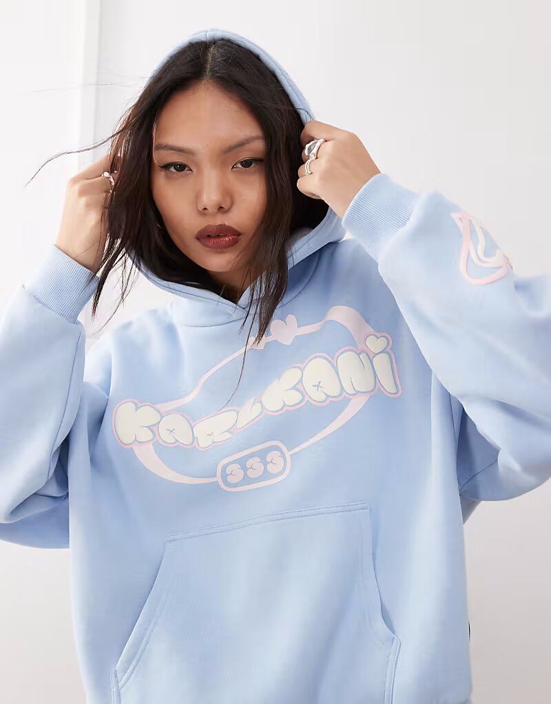 

Толстовка с капюшоном Karl Kani с графическим логотипом в виде сердца светло-голубого цвета