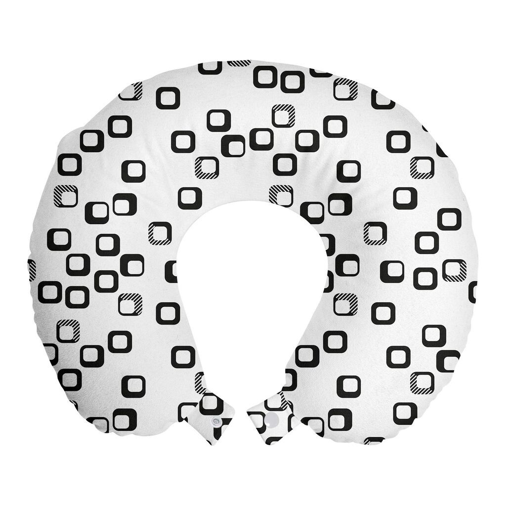 

ABAKUHAUS Modern Travel Pillow Neck Support, современные монохромные квадраты, пенопластовые дорожные принадлежности для самолетов и автомобилей, 30x30 см, угольно-серый и белый