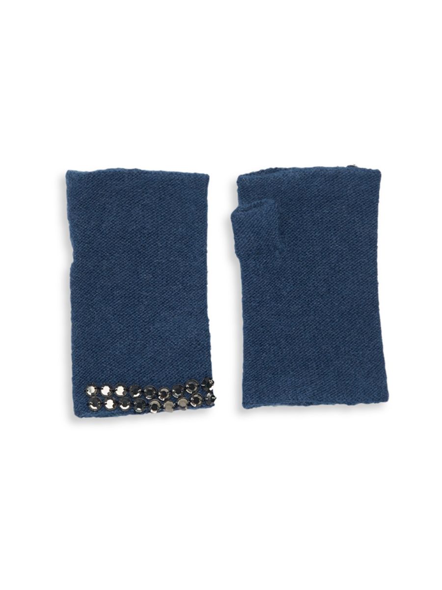 

Кашемировые перчатки без пальцев с декором Portolano, цвет Indigo Blue