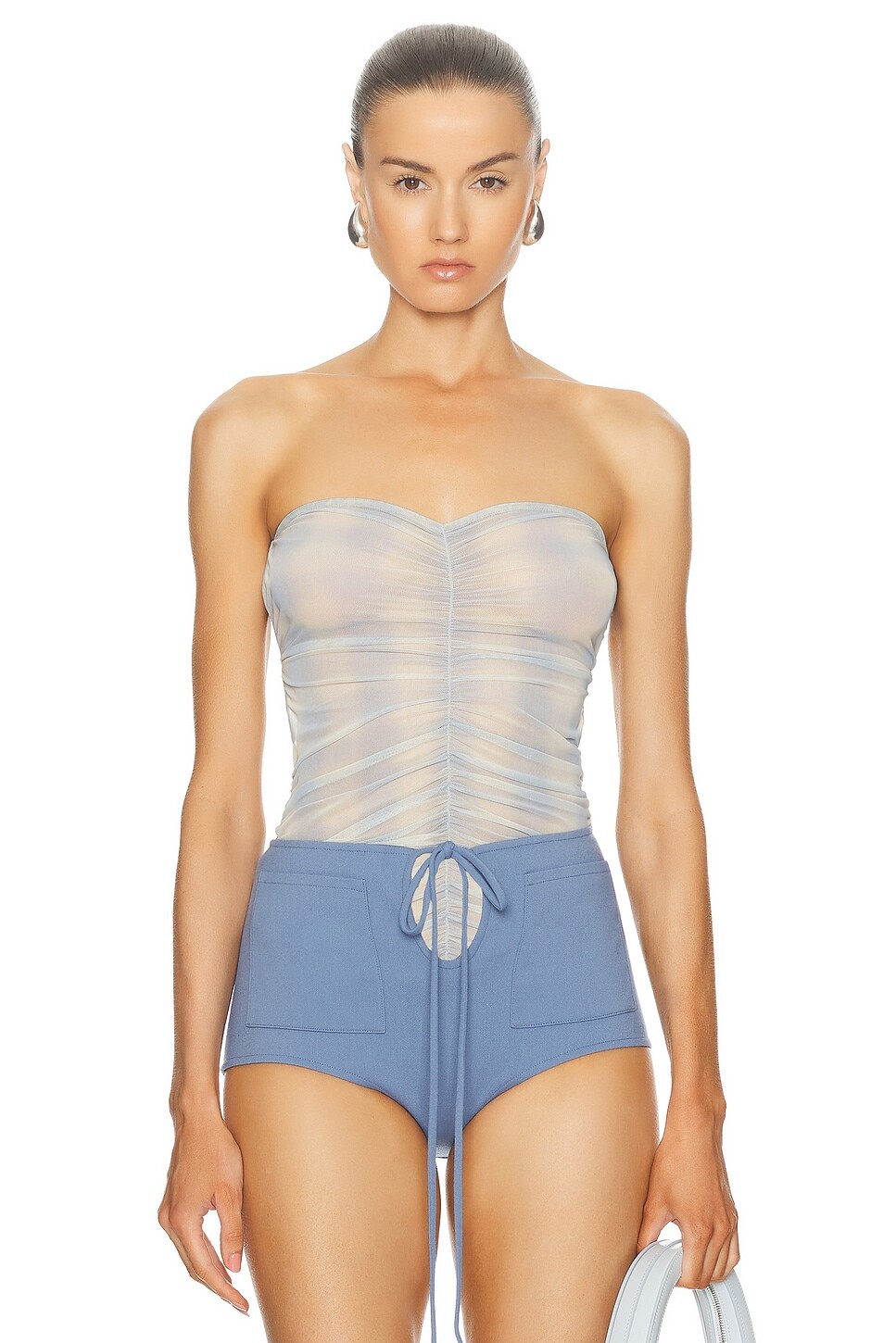 

Топ-бандо со сборками Jade Cropper, цвет Tinted Check Blue & Beige