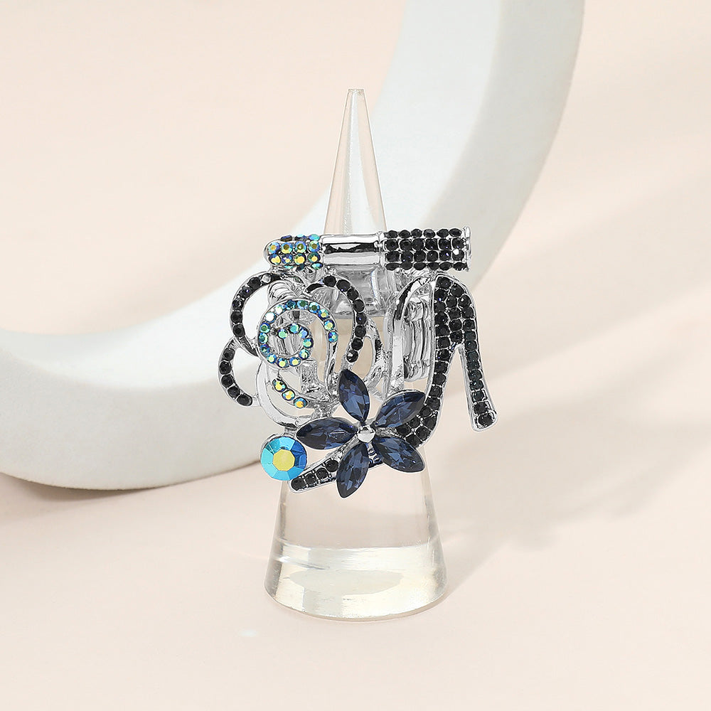 

Эластичное кольцо-помада с цветком на высоком каблуке, украшенное стразами Fashnzfab, Navy, Rhodium