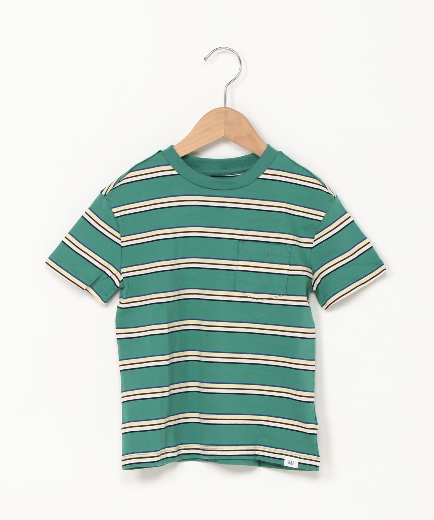 (K) Повседневная мягкая полосатая футболка с карманом (детская) GAP, GREEN_STRIPE — фото 3