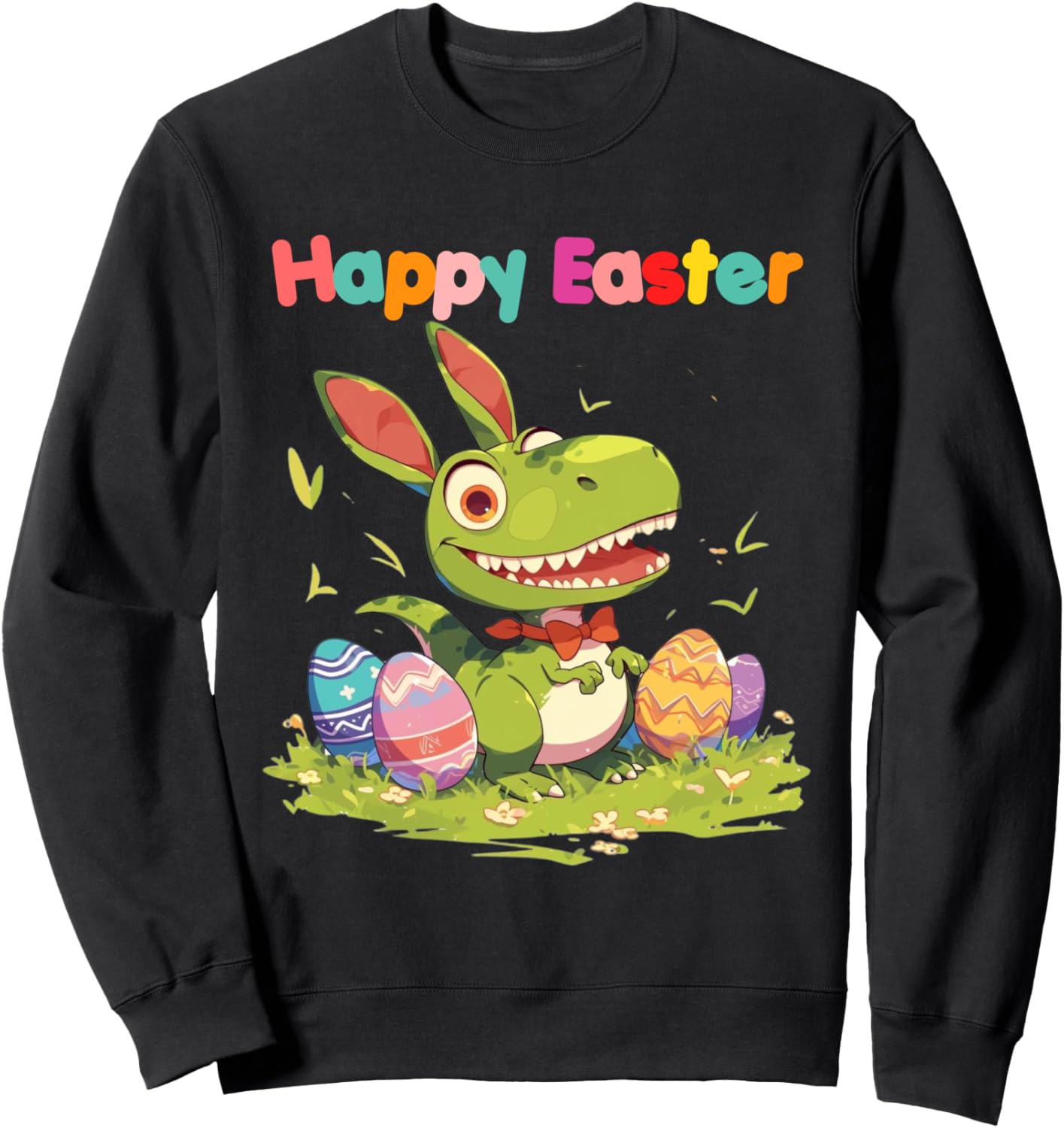 

Красочная толстовка с изображением динозавра Трекса и заячьих ушей для охоты за пасхальными яйцами 2024 года Easter 2024 Eggs Hunt Cool Dinosaurstees For Kids, черный