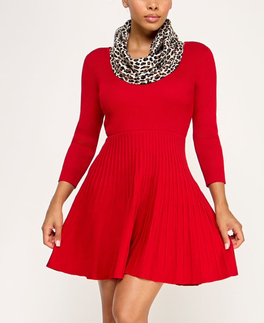 

Детское платье-свитер приталенного силуэта с расклешенной юбкой и съемным шарфом BCX, Red