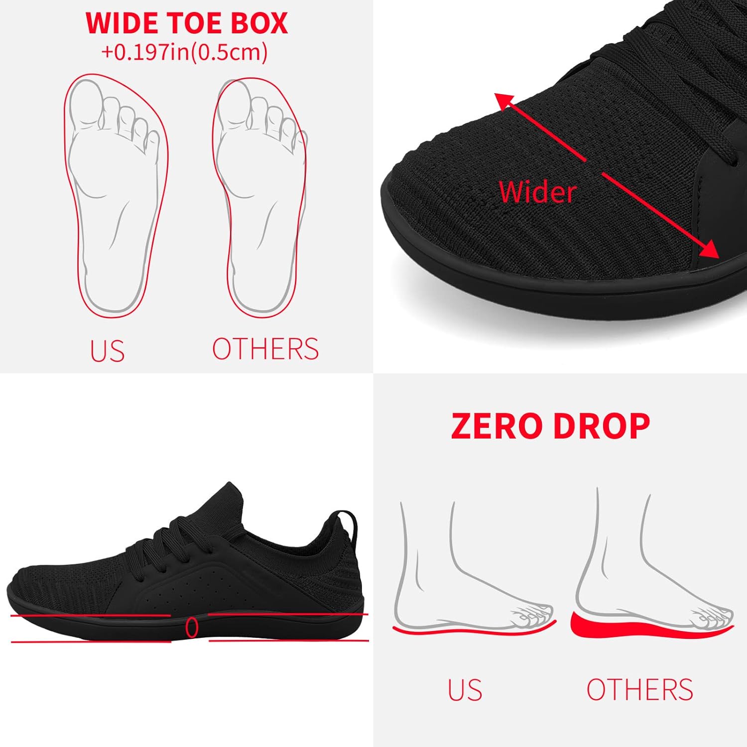 Мужские Босоножки relxfeet Минималистичные Кросс-Тренеры Обувь для Широкого Пальца Ходьба Обувь С Нулевым Каблуком Кроссовки для Беговых Троп, черный — фото 2