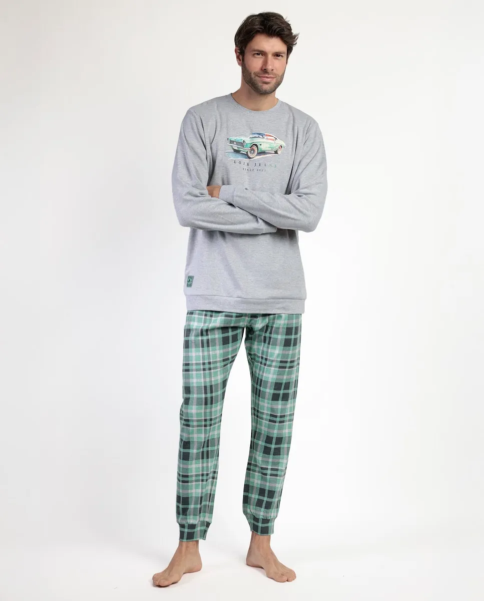 

Длинная мужская пижама из серого флисового материала Lois, серый/зеленый