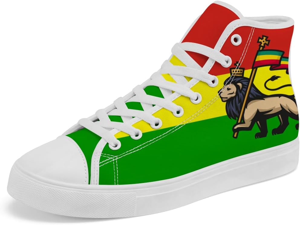 

Кеды Chebing Rasta High Top из холщовой ткани для мужчин и женщин Ямайка, высокие кроссовки на шнуровке, повседневная обувь, подарок для папы и мамы, красный/зеленый/желтый