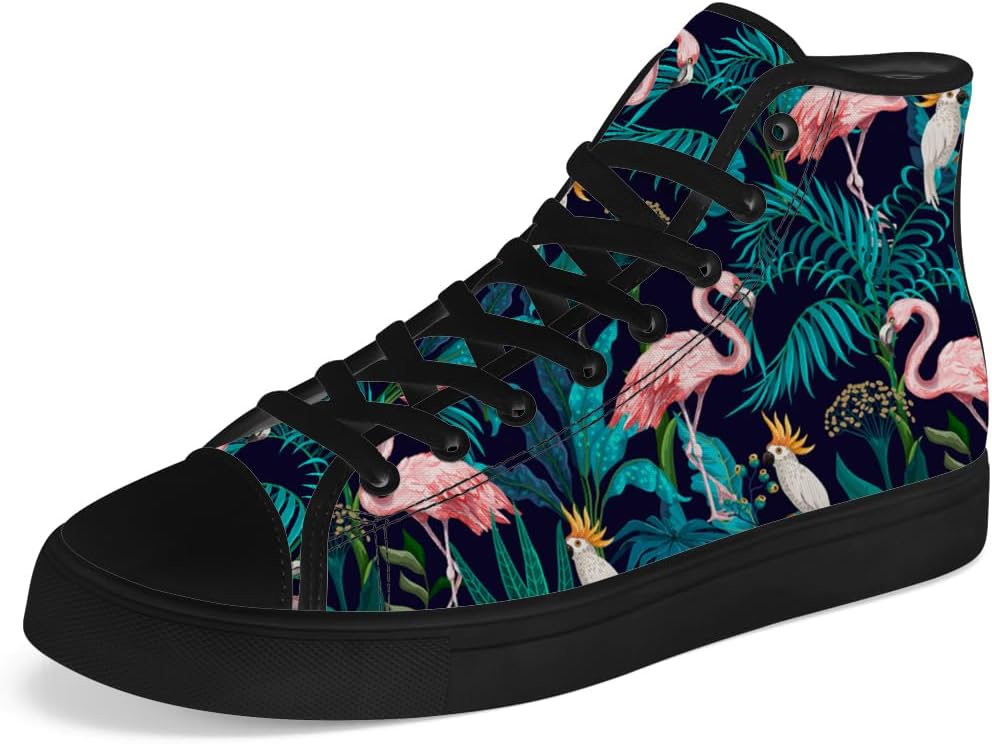 

Женские и мужские высокие кеды с фламинго, высокие сникерсы на шнуровке, повседневная обувь, подарок для мужчин и женщин Chebing, синий/розовый