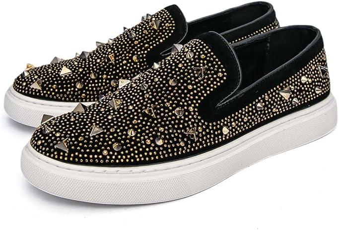 

Роскошные дизайнерские мужские хип-хоп туфли-слипоны на платформе с вышивкой и заклепками, повседневные балетки, мужские рок-панк лоферы Zapatos Hombre Senlongbao, черный