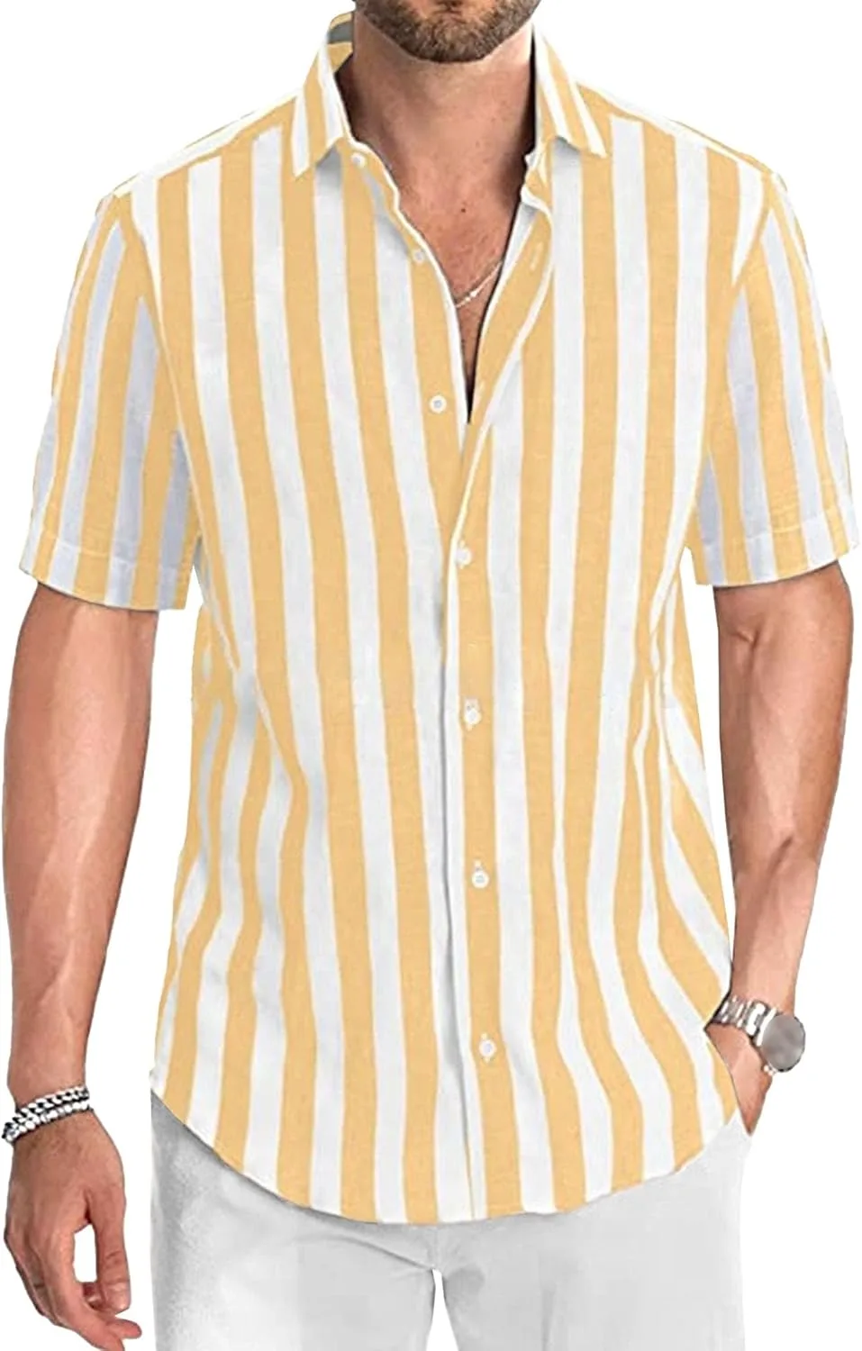 

Мужская рубашка с вертикальными полосками, короткий рукав, винтажная VgueElegc